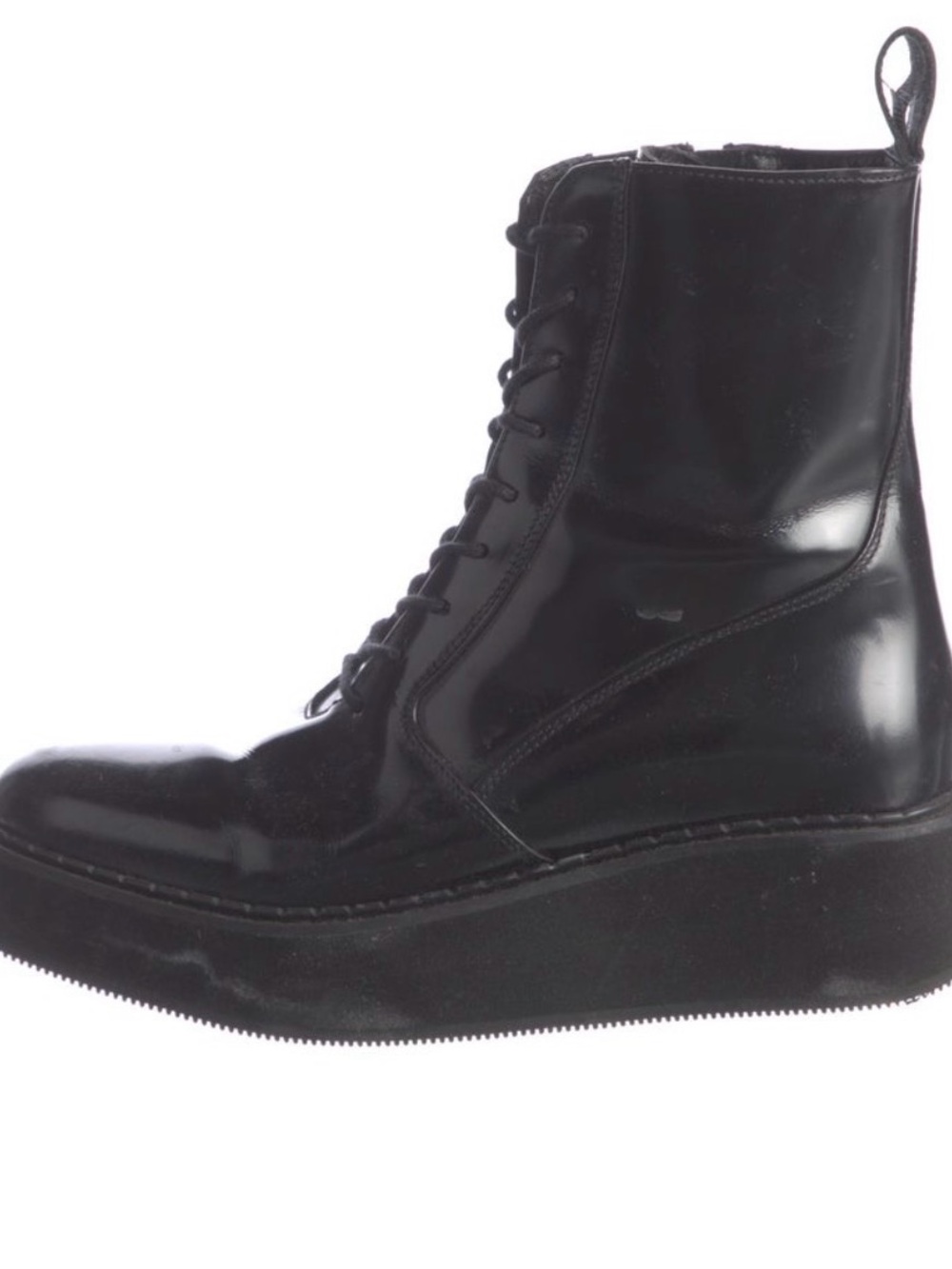 Rachel Comey Glossy Black Lace-Up Platform Combat Boot Size 8